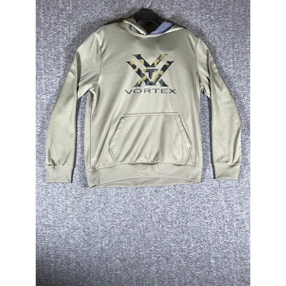 Vortex Camo Logo Hoodie Pullover Sweatshirt Men's Size M Tan Green Hooded